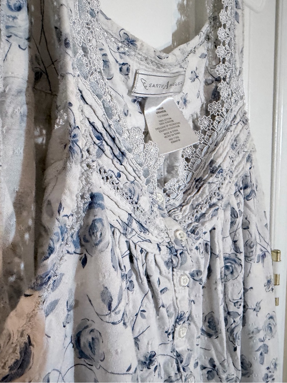 Earth Angels Blue Floral Cotton Sleeveless Nightdress - Picture 5 of 5